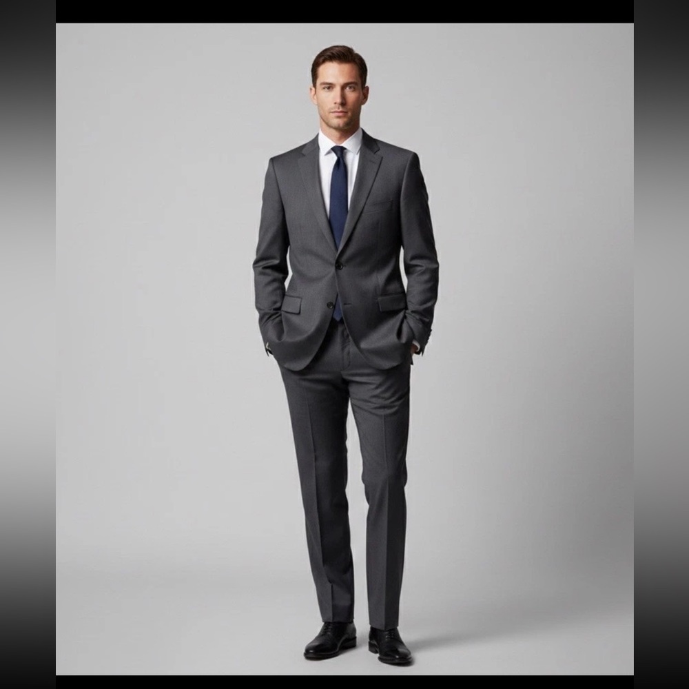 Hugo Boss Mens Pasolini Movie Virgin Wool 2 pc‎ Suit Gray Blazer 44L Pants 38x33